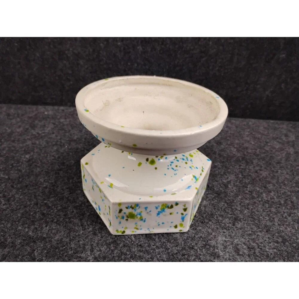 Vintage Ceramic Pillar Candle Holder Base Stand Pedestal Riser Speckled